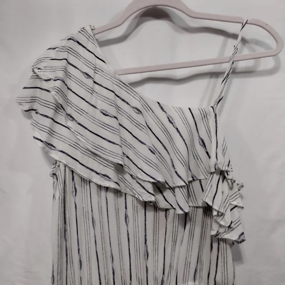 NWT Blu Pepper Romper Women's L White Blue Strips Ruffle Asymmetrical Beach Boho - Picture 9 of 12
